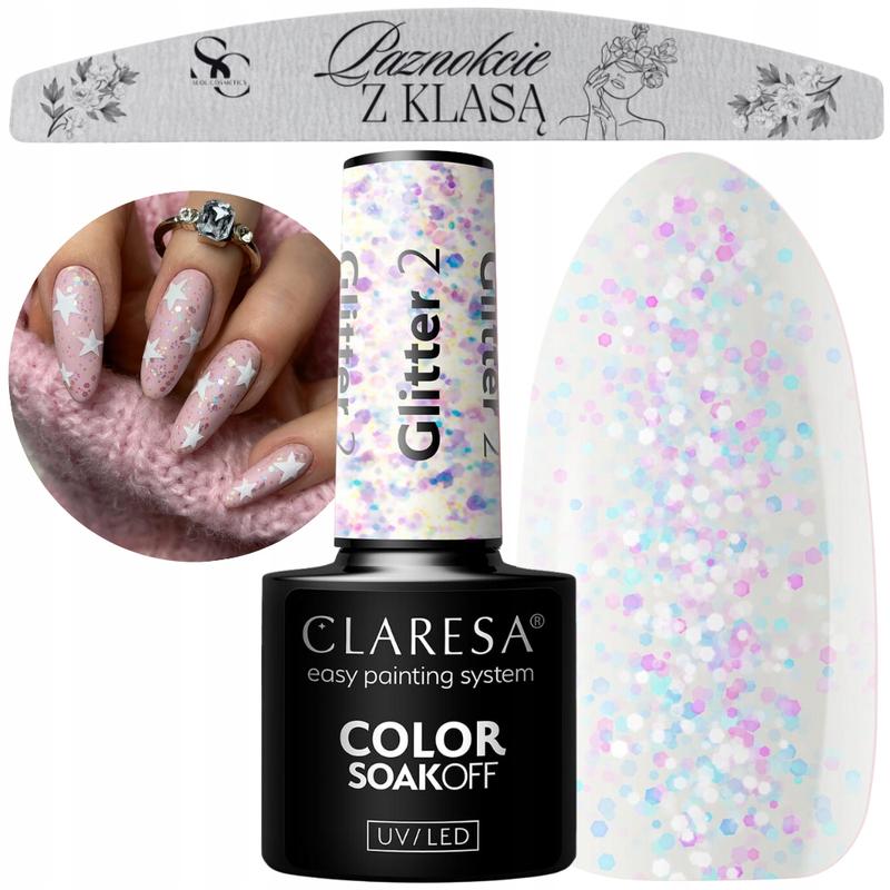 Hybrydowy manicure z drobinkami